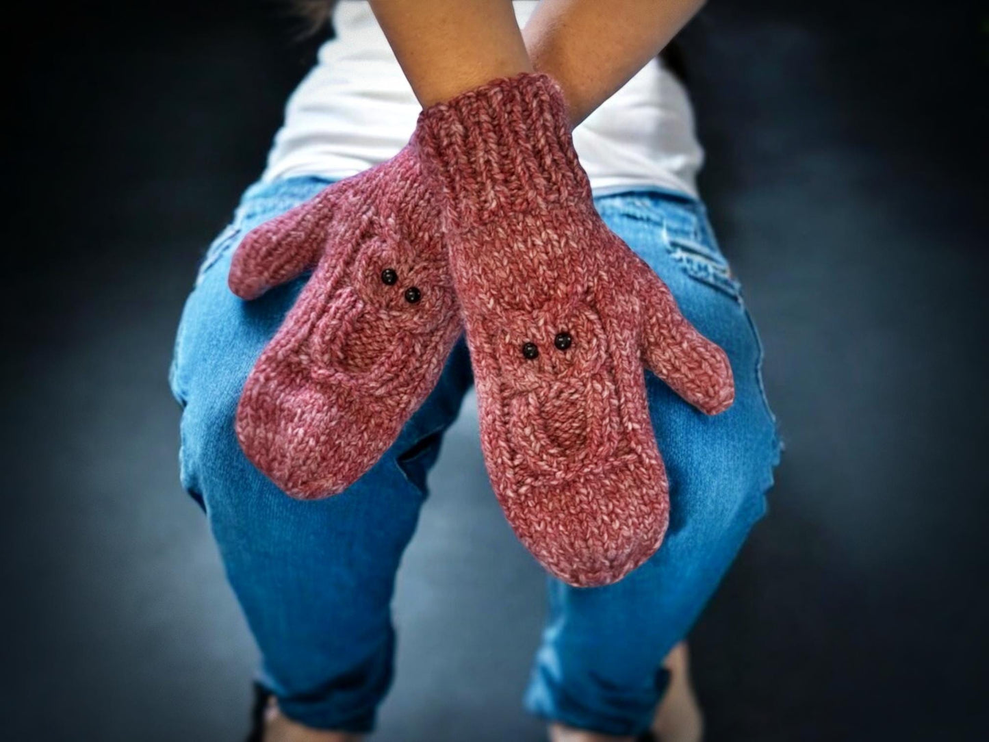 Knitting Pattern - Owl Mittens - Knit Flat on 2 Needles - Quick to Knit Mitts on Straight Needles with How to Knit Videos - English Only