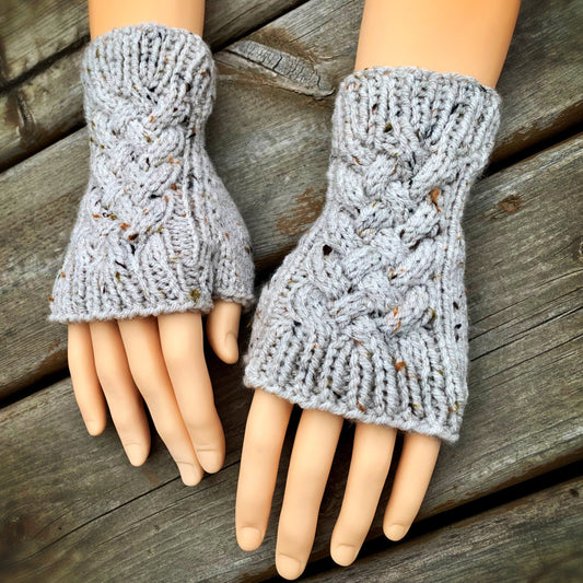 Knitting Pattern - Cable Fingerless Gloves or Mitts - Instant PDF Download - English Only