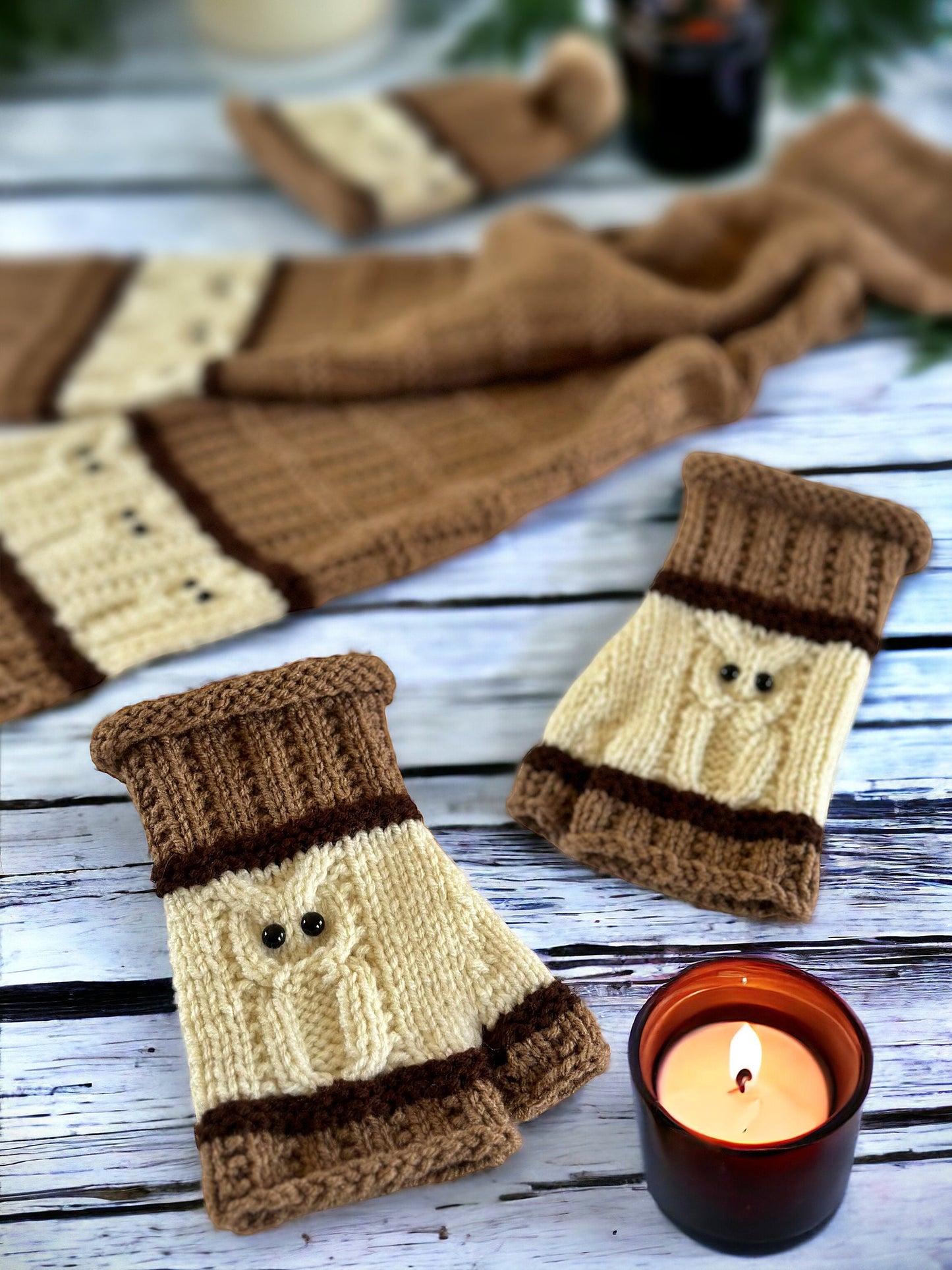 Knitting Pattern - Owl Fingerless Gloves - Knit Flat on 2 Needles Easy Fingerless Gloves on Straight Needles with Video Links - English Only