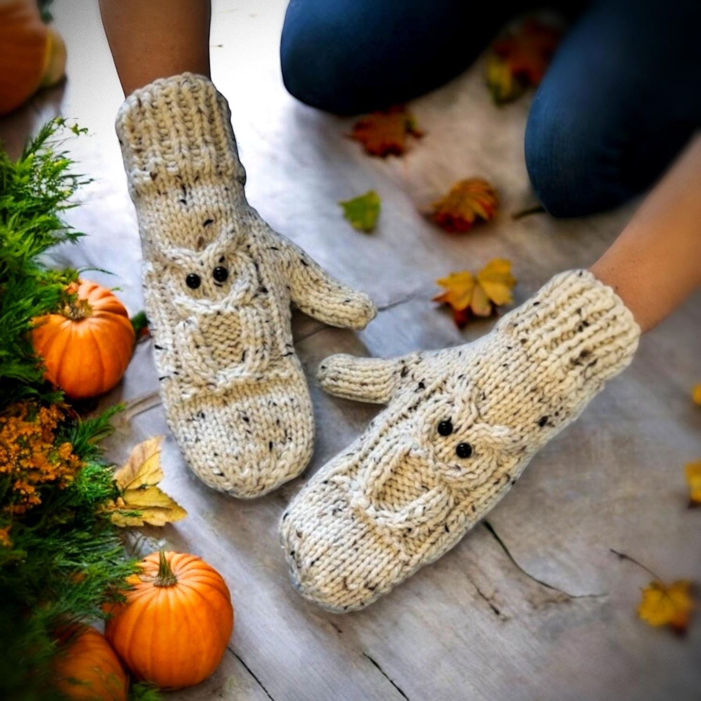 Knitting Pattern - Owl Mittens - Knit Flat on 2 Needles - Quick to Knit Mitts on Straight Needles with How to Knit Videos - English Only