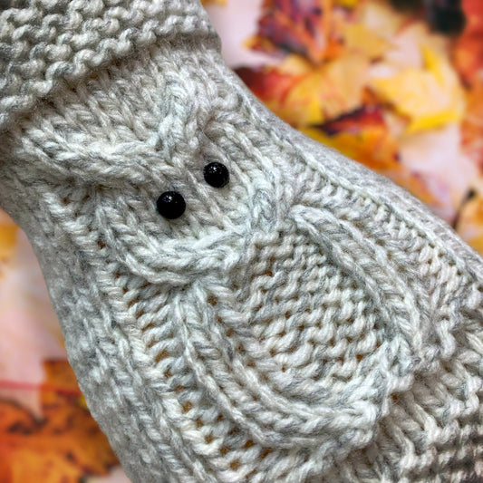 Knitting Pattern - Owl Fingerless Gloves - Knit Flat on 2 Needles - Easy Fingerless Gloves on Straight Needles with Video Links - English Only