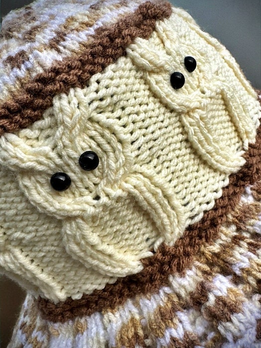 Knitting Pattern - Owl Bucket Hat, Owl Hat, Knit Flat Fishing Hat, Beach Sun Hat, Knitted Owl Hat, Hat with Owl Motif Pattern, English Only