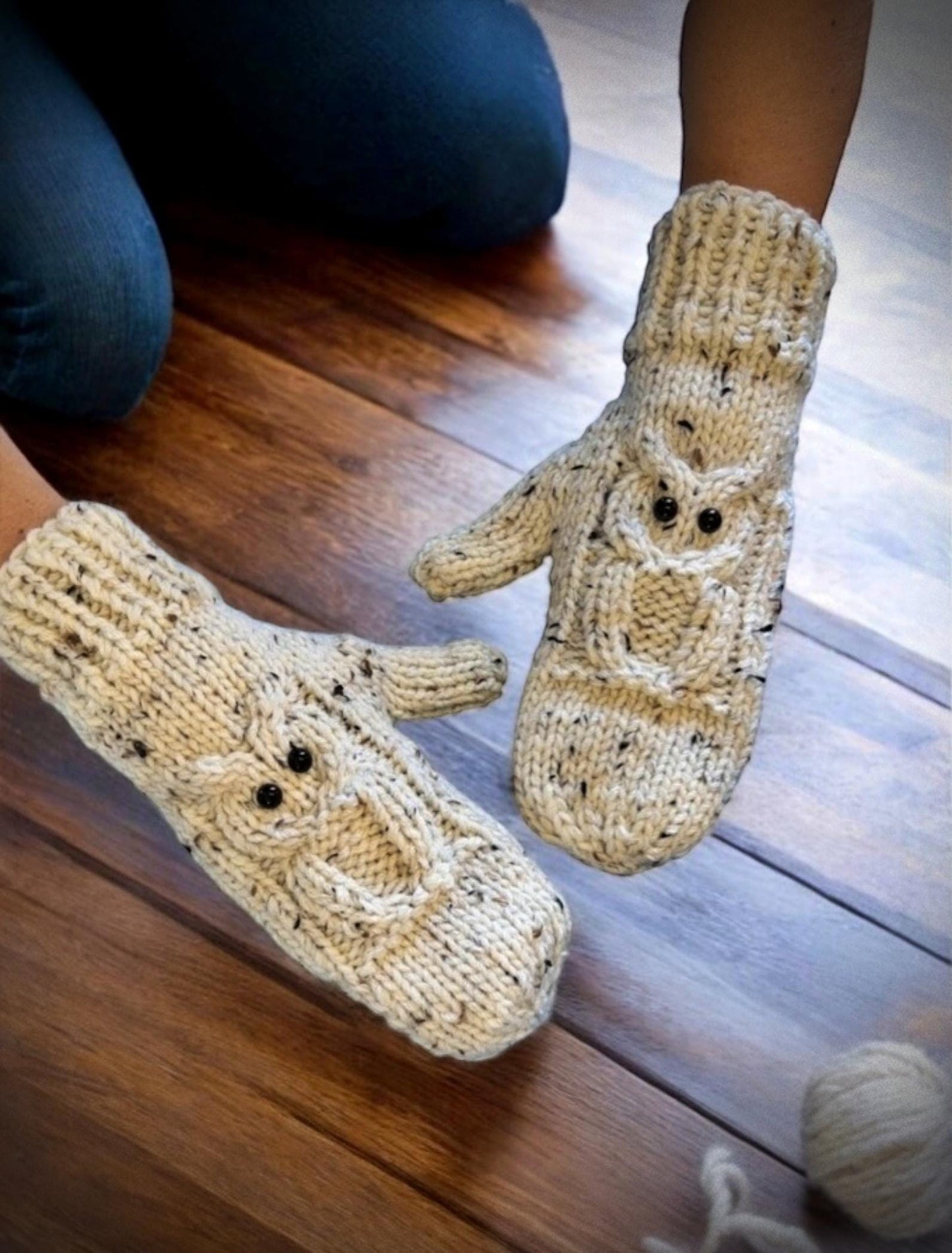 Knitting Pattern - Owl Mittens - Knit Flat on 2 Needles - Quick to Knit Mitts on Straight Needles with How to Knit Videos - English Only
