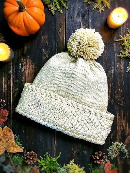 Diamond Brim Bobble Beanie Knitting Pattern | Double-Thick Brim, Kids & Adult Sizes