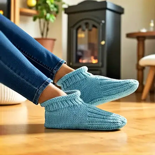 Knitting Pattern - Adult Cuffed Booties House Shoes - Easy Knit Slippers Using Basic Knitting Stitches With How-to Video - English Only