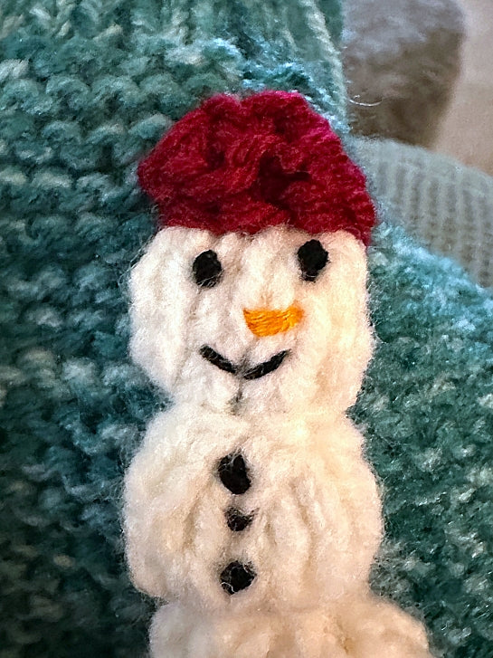 Christmas Snowman Fingerless Gloves Knitting Pattern | Winter Mitts Knit Flat on Straight Needles