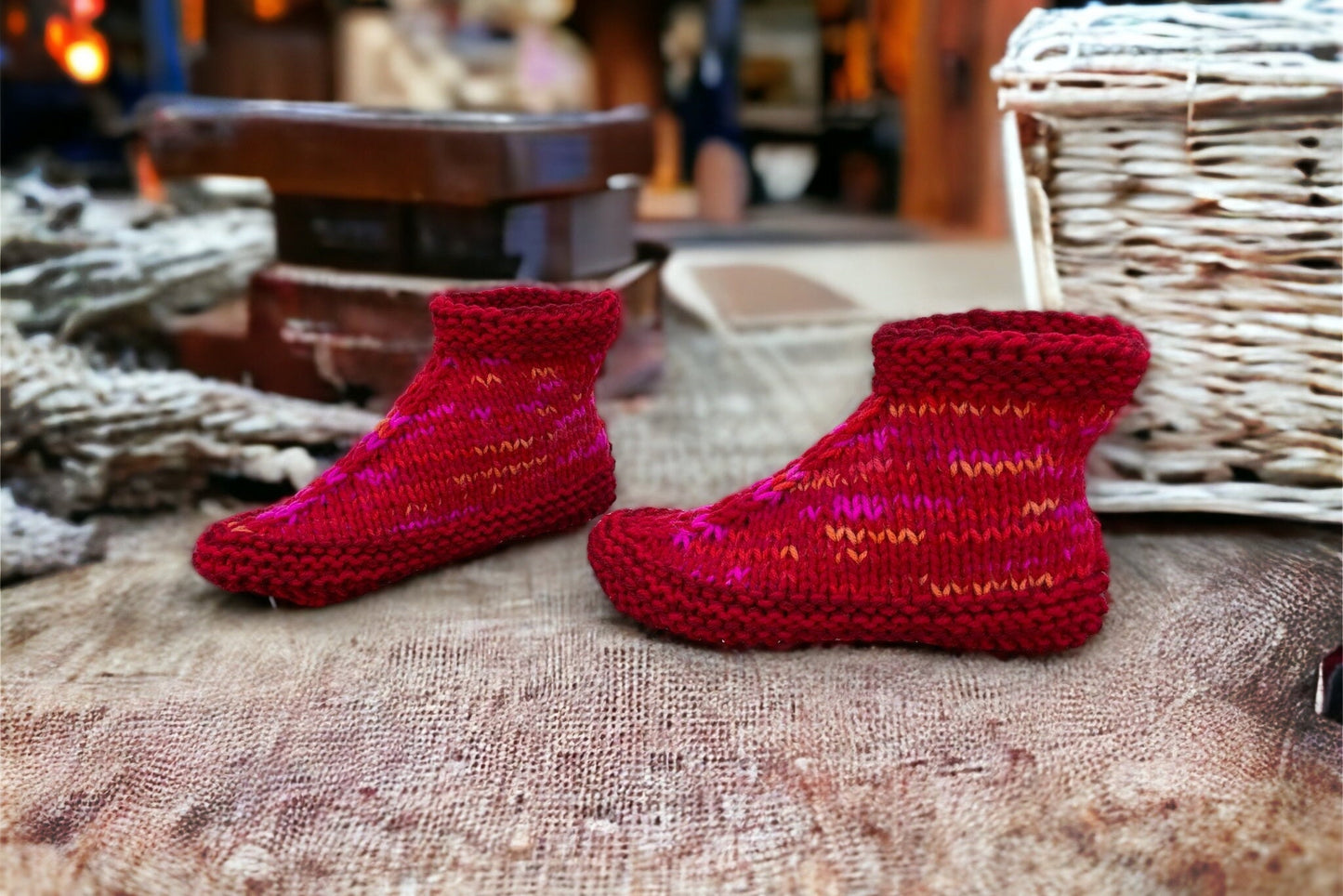 Knitting Pattern - Adult Slippers with a Cuff - Knit on Straight Needles with Bulky Yarn - Cuffed Booties Adults  - English Only