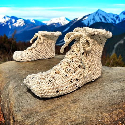Knitting Pattern for Lace-Up Moccasin Slippers with Cuff | Easy PDF Pattern
