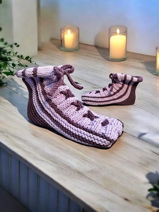 Knitting Pattern for Lace-Up Moccasin Slippers with Cuff | Easy PDF Pattern
