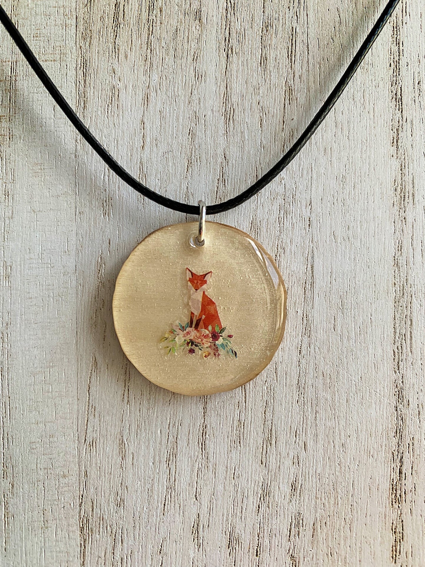 Handmade Fox Pendant Necklace – Resin and Wood Jewelry