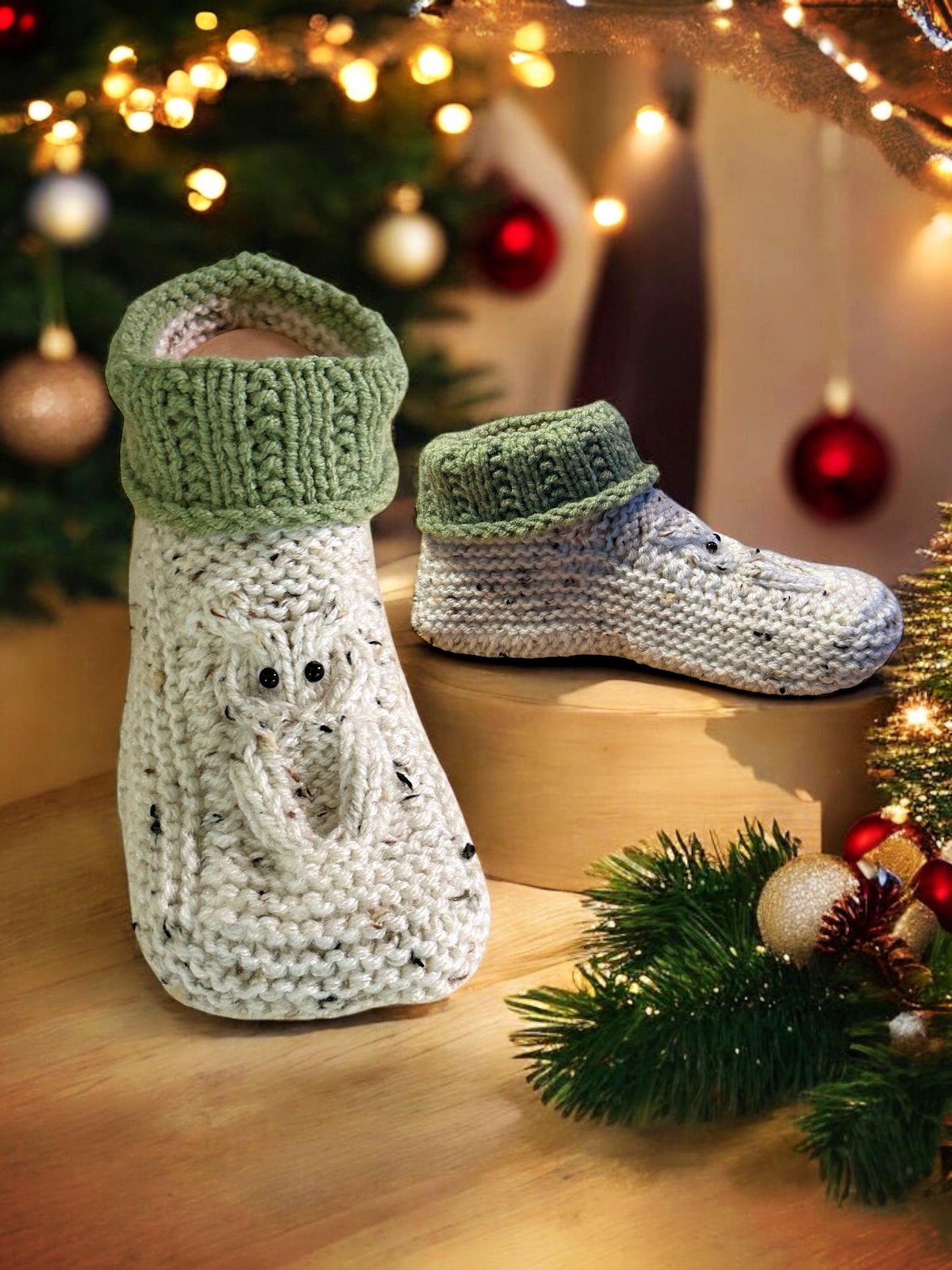 handmade cable knit owl slippers soft warm adult bootie slippers