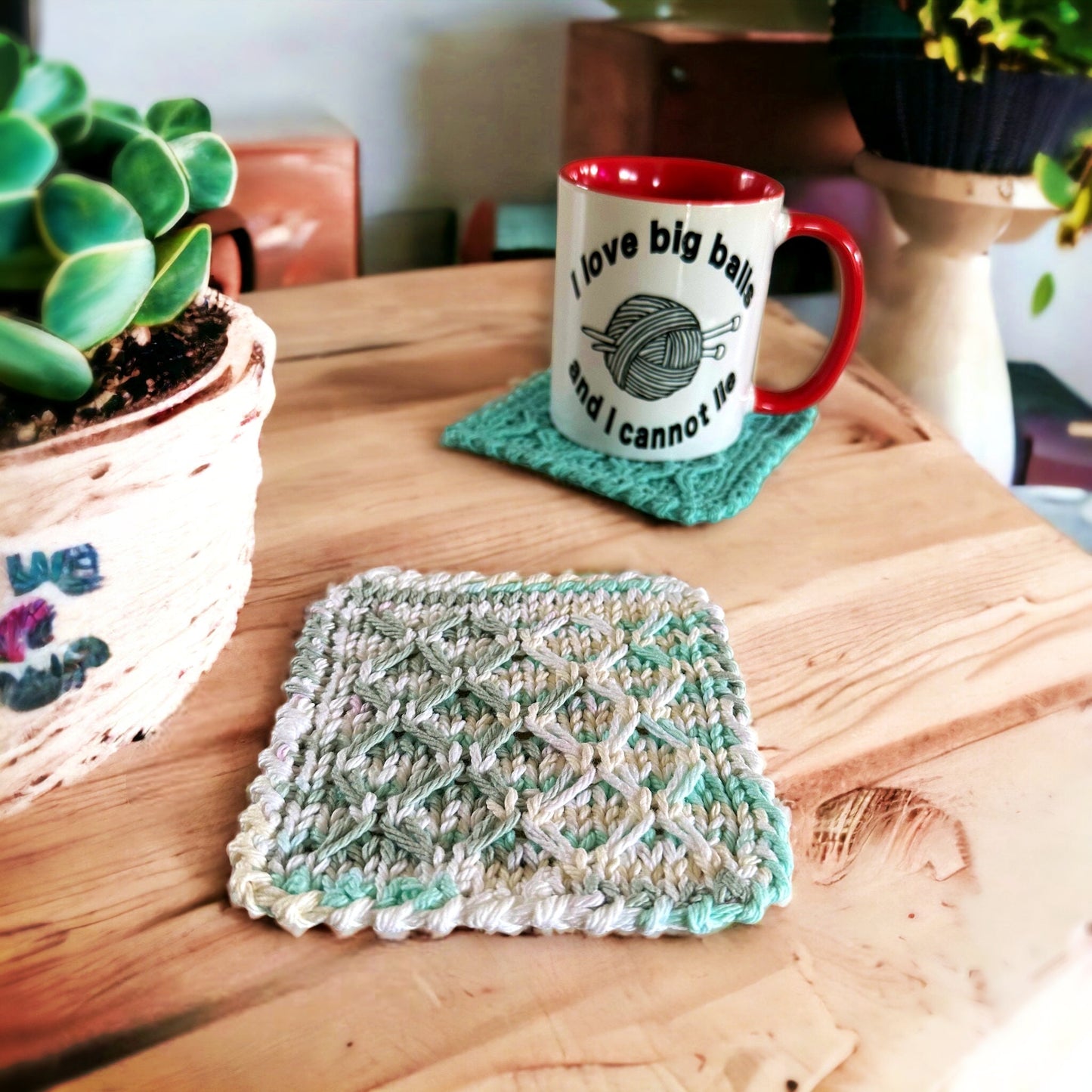 Knitting Pattern - Knit a  Dishcloth and Coasters with Diamond Pattern - Stash Buster - Stylish Knitted Washcloth Pattern - English Only