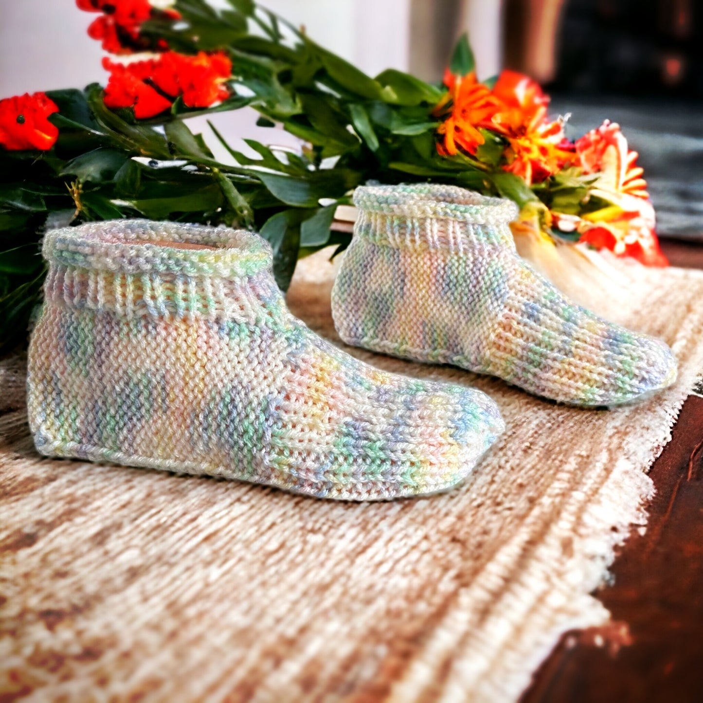 Knitting Pattern - Adult Cuffed Booties House Shoes - Easy Knit Slippers Using Basic Knitting Stitches With How-to Video - English Only
