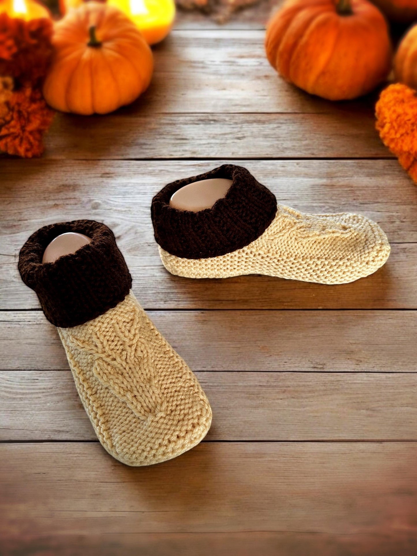 Knitting Pattern - Deer Moccasins - Deer Slippers with a Cuff - Stag Knitted Slipper Pattern - Knitting Tutorial - English Only