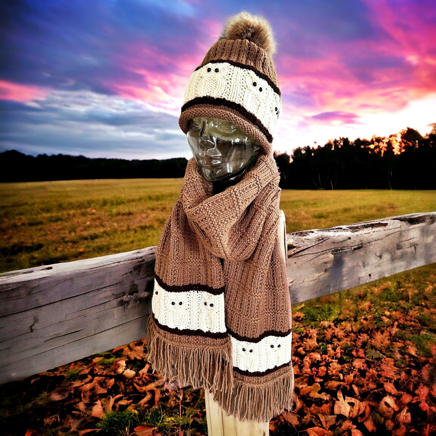 Knitting Pattern - Owl Scarf, Owl Motif, Knit Flat on Straight Needles - Owls on Scarf - Owl Spirit Animal - Make Owl Gift - English Only