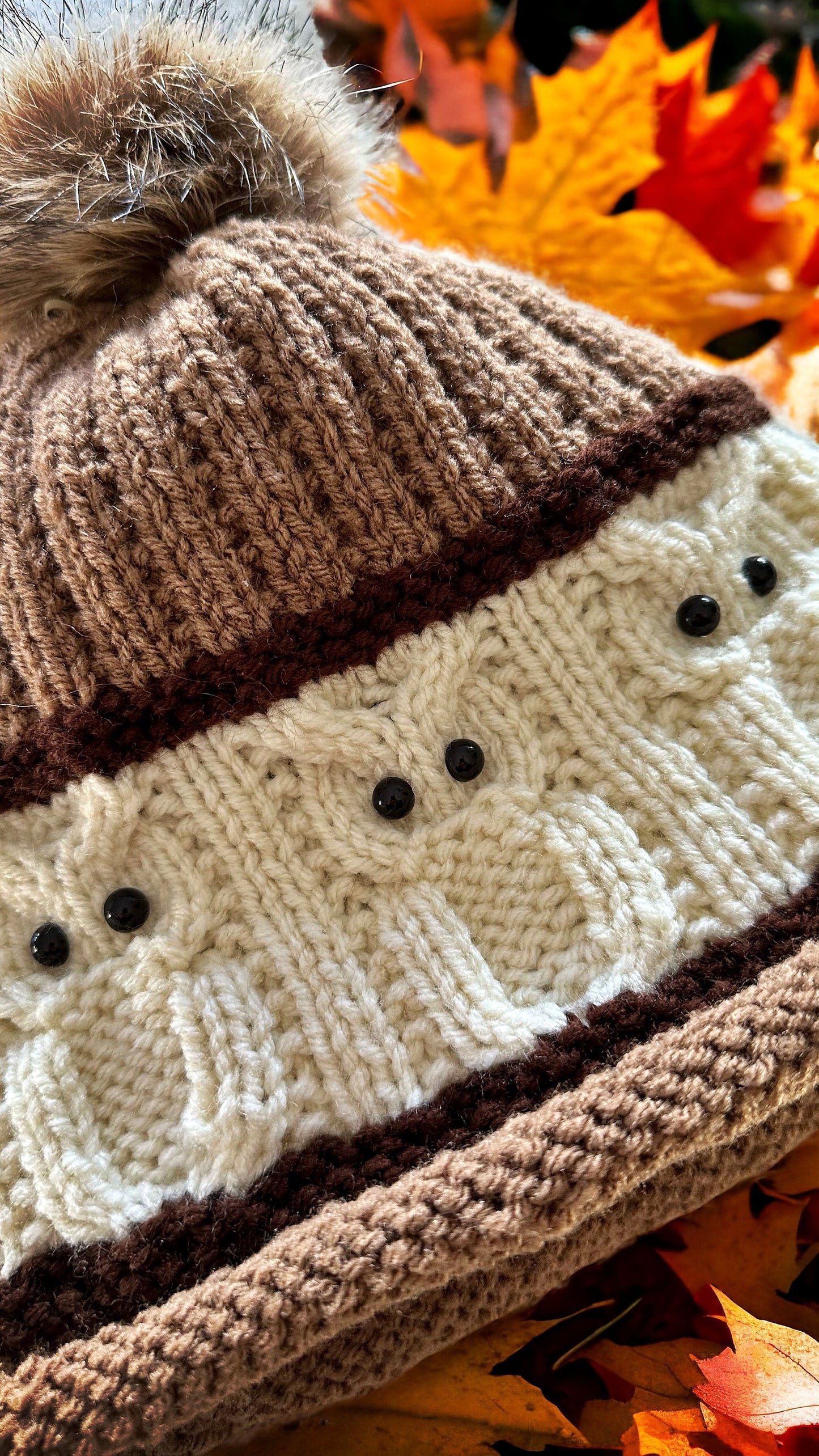 Owl Motif Bobble Beanie Knitting Pattern | Toque | Warm Winter Hat | Adult Sizes PDF