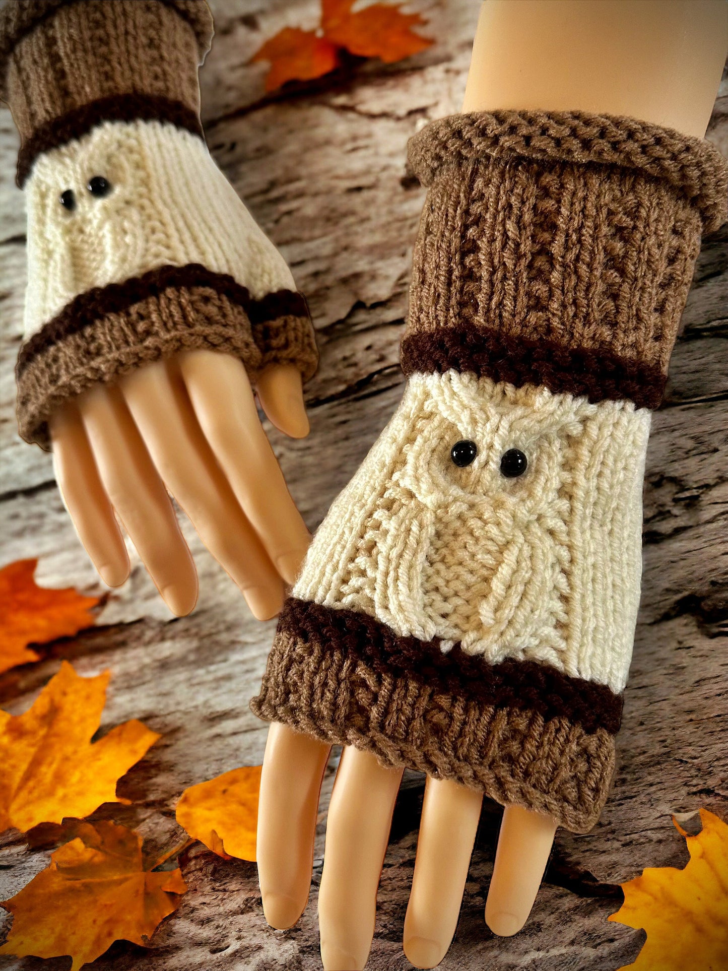 Knitting Pattern - Owl Fingerless Gloves - Knit Flat on 2 Needles Easy Fingerless Gloves on Straight Needles with Video Links - English Only