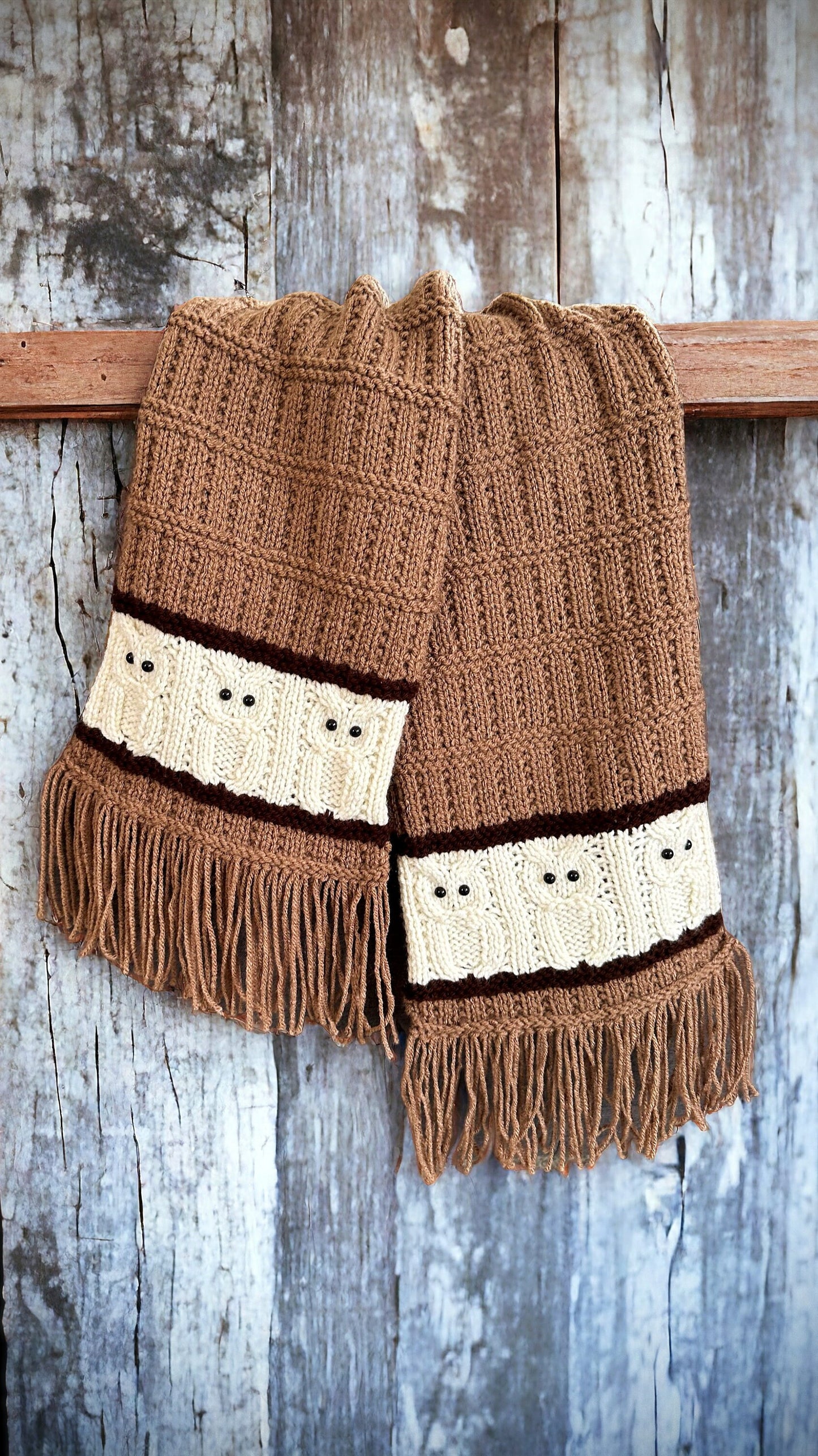 Knitting Pattern - Owl Scarf, Owl Motif, Knit Flat on Straight Needles - Owls on Scarf - Owl Spirit Animal - Make Owl Gift - English Only