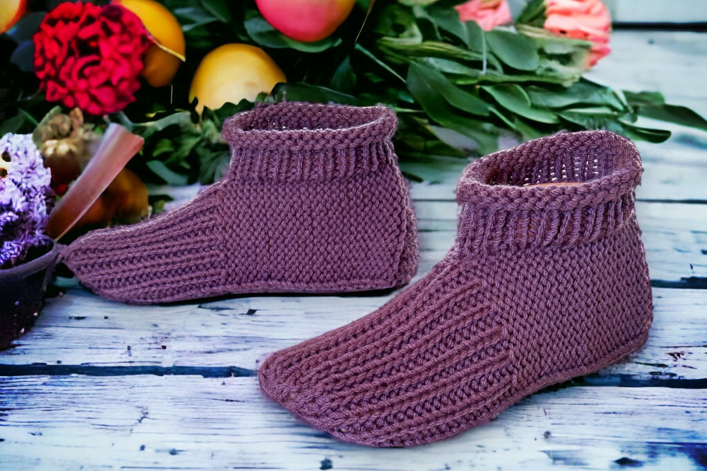 Knitting Pattern - Adult Cuffed Booties House Shoes - Easy Knit Slippers Using Basic Knitting Stitches With How-to Video - English Only
