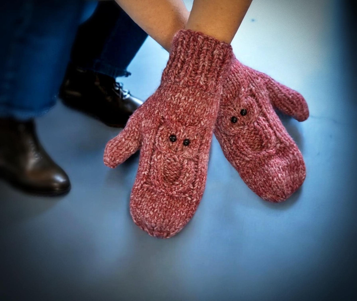 Knitting Pattern - Owl Mittens - Knit Flat on 2 Needles - Quick to Knit Mitts on Straight Needles with How to Knit Videos - English Only