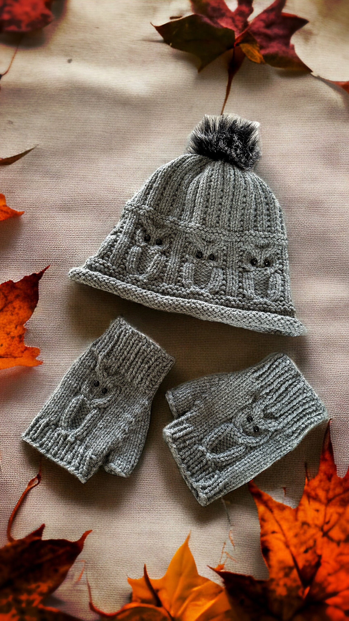 Owl Motif Bobble Beanie Knitting Pattern | Toque | Warm Winter Hat | Adult Sizes PDF