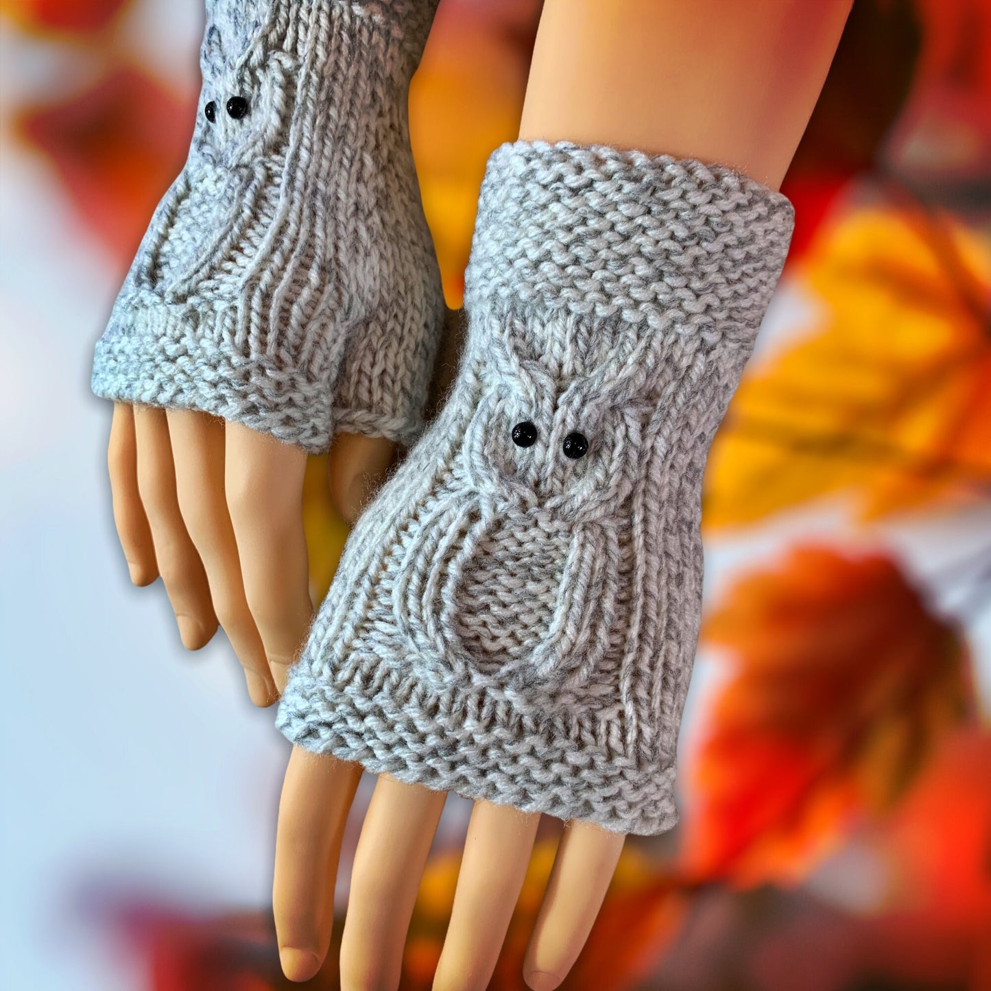 Knitting Pattern - Owl Fingerless Gloves - Knit Flat on 2 Needles - Easy Fingerless Gloves on Straight Needles with Video Links - English Only