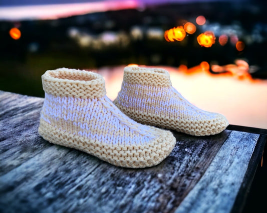 Knitting Pattern - Adult Slippers with a Cuff - Knit on Straight Needles with Bulky Yarn - Cuffed Booties Adults  - English Only