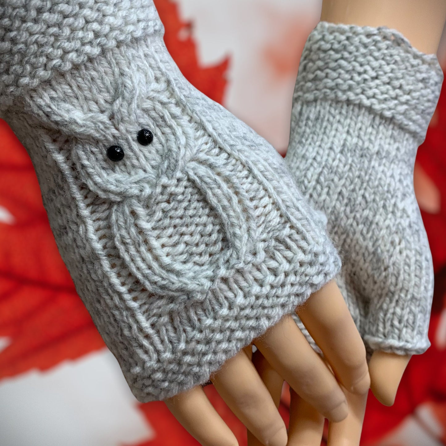 Knitting Pattern - Owl Fingerless Gloves - Knit Flat on 2 Needles - Easy Fingerless Gloves on Straight Needles with Video Links - English Only