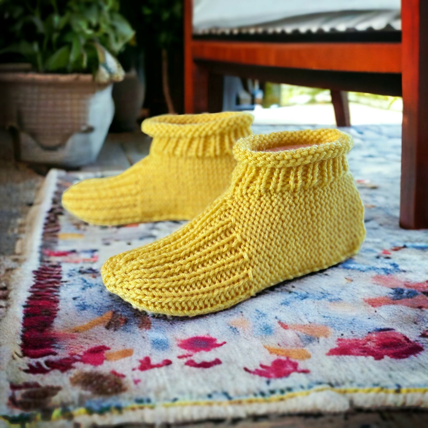 Knitting Pattern - Adult Cuffed Booties House Shoes - Easy Knit Slippers Using Basic Knitting Stitches With How-to Video - English Only