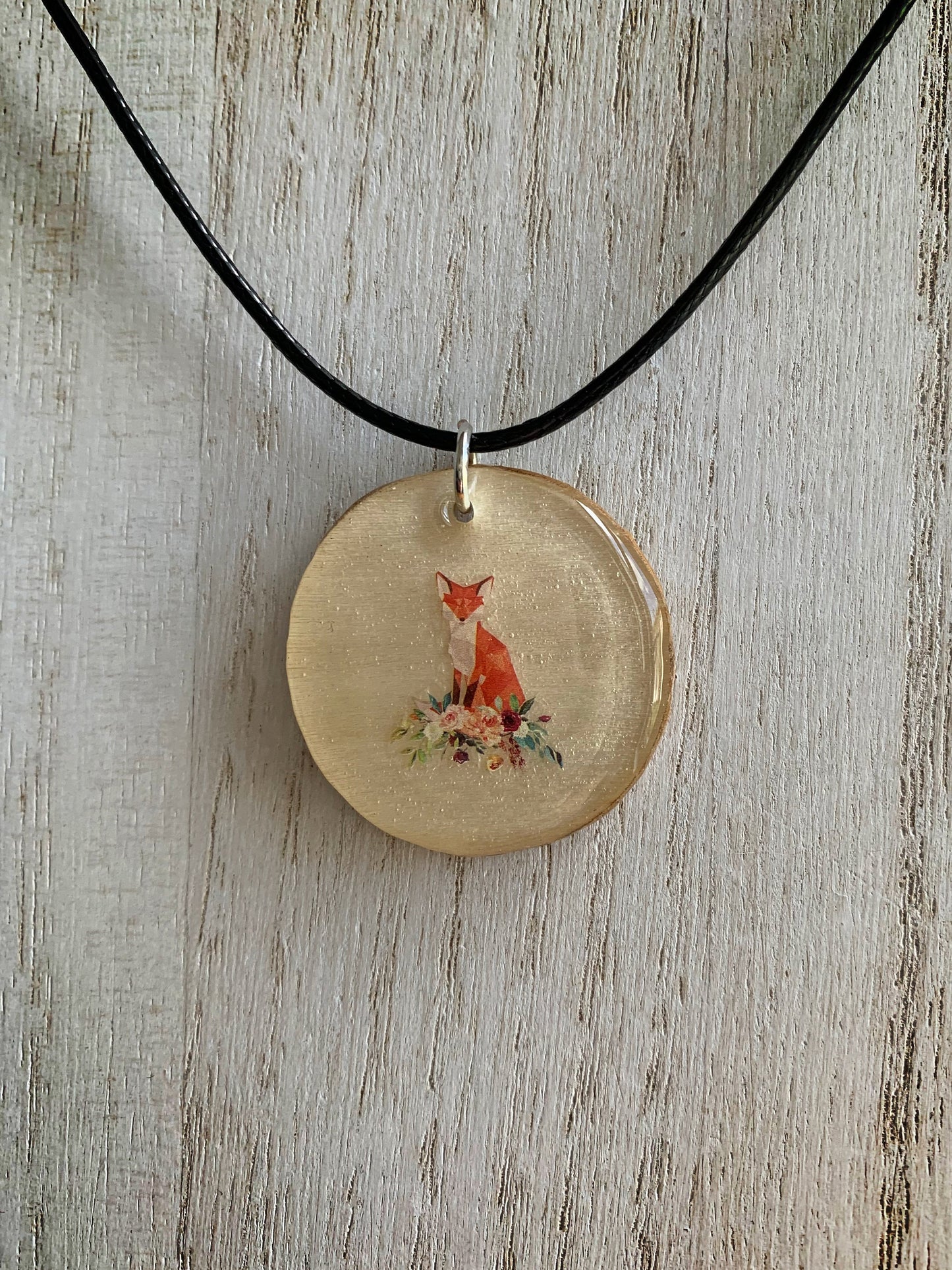 Handmade Fox Pendant Necklace – Resin and Wood Jewelry