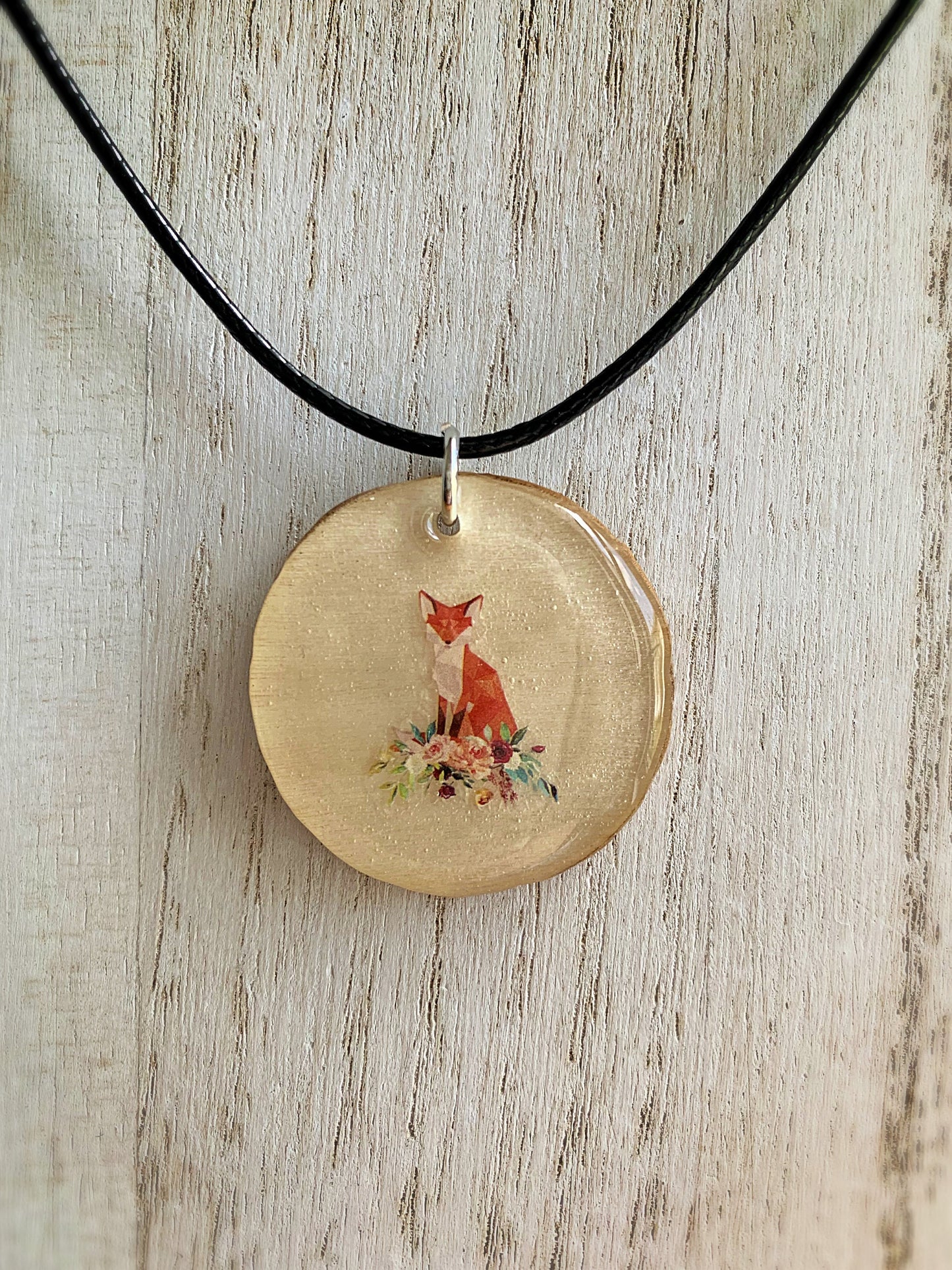 Handmade Fox Pendant Necklace – Resin and Wood Jewelry