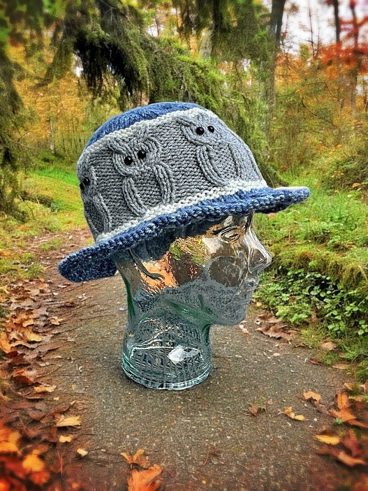 Knitting Pattern - Owl Bucket Hat, Owl Hat, Knit Flat Fishing Hat, Beach Sun Hat, Knitted Owl Hat, Hat with Owl Motif Pattern, English Only