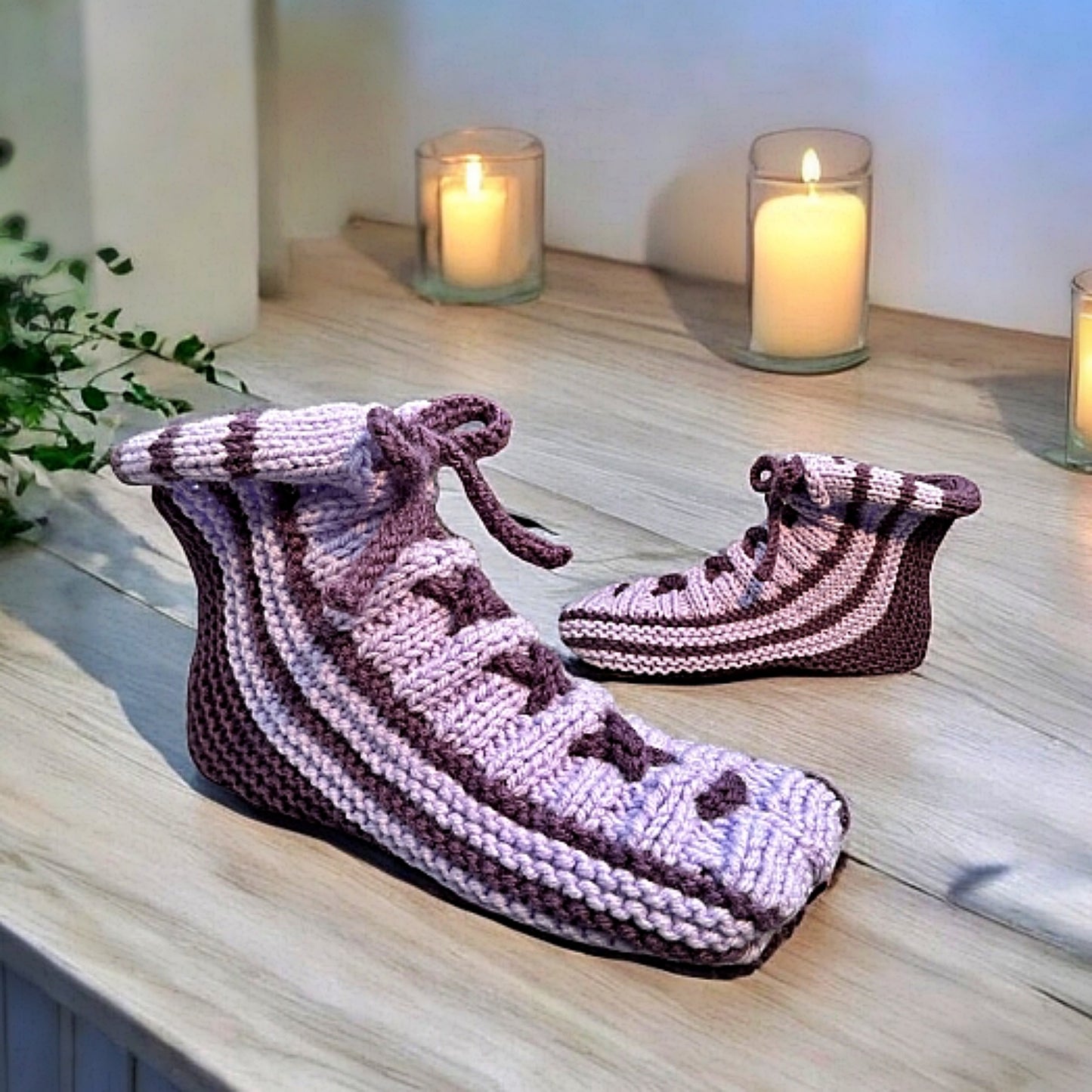 Lace Up Slippers Knitting Pattern | Knit Flat with Straight Needles | Women's 6 to Men's 12