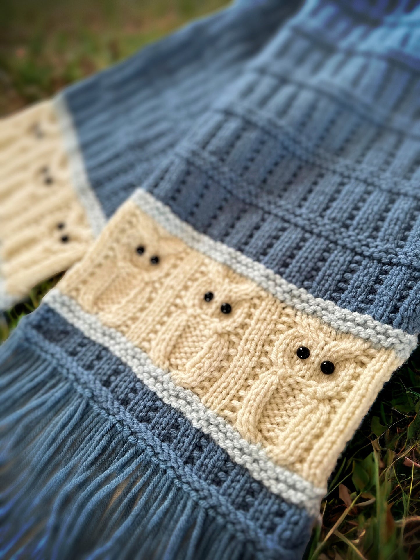 Knitting Pattern - Owl Scarf, Owl Motif, Knit Flat on Straight Needles - Owls on Scarf - Owl Spirit Animal - Make Owl Gift - English Only