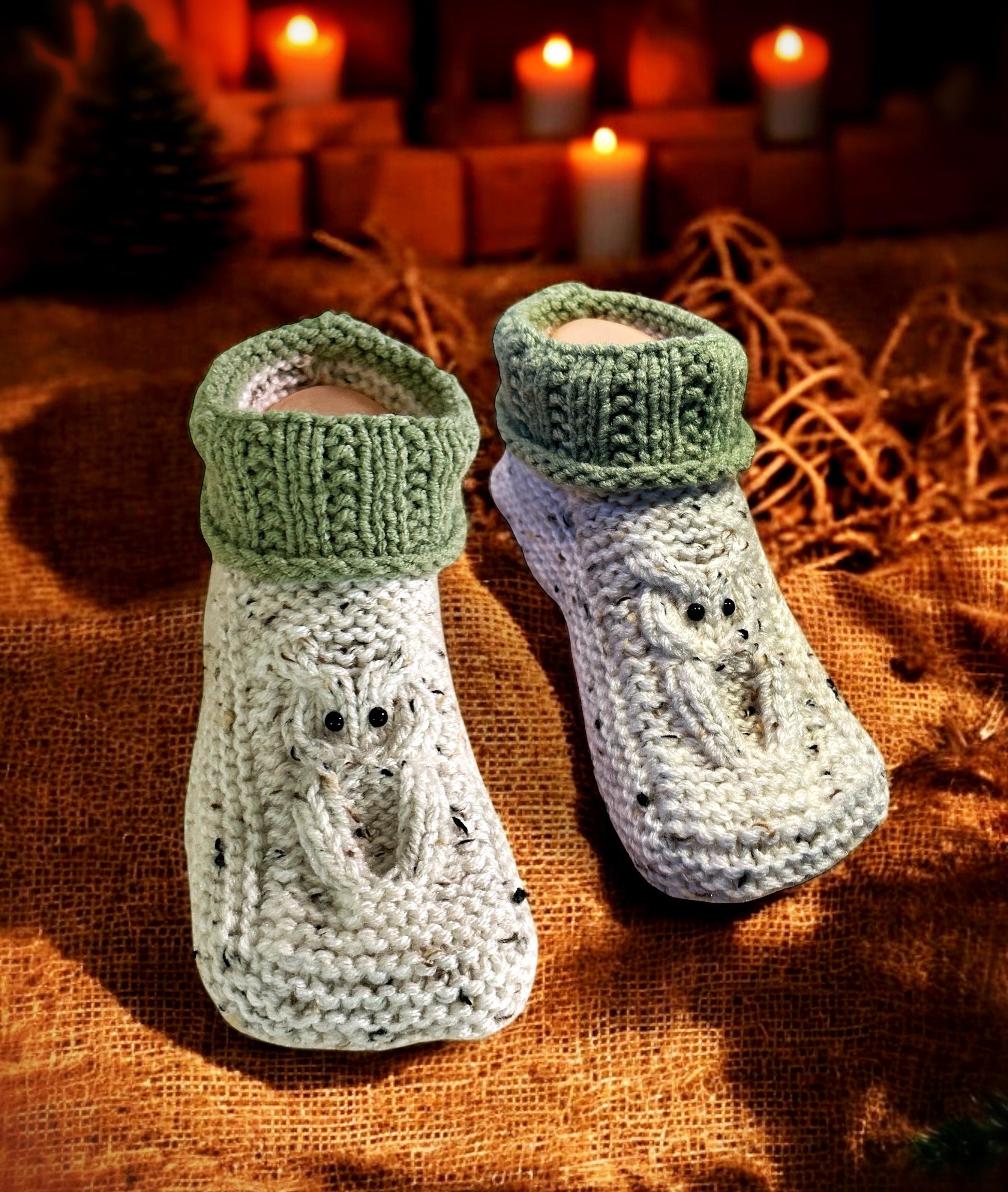 knitted owl slippers with cuff cable design handmade adult slippers knit flat pattern