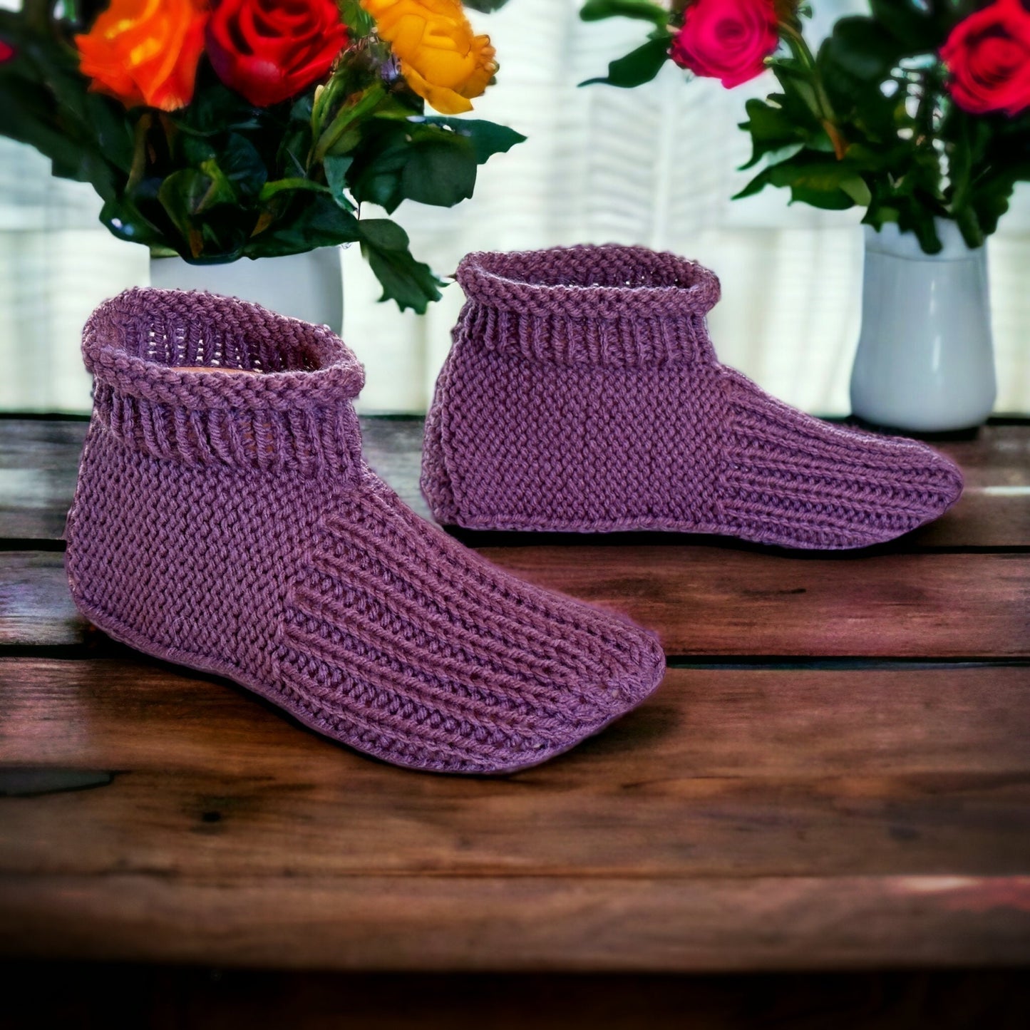 Knitting Pattern - Adult Cuffed Booties House Shoes - Easy Knit Slippers Using Basic Knitting Stitches With How-to Video - English Only