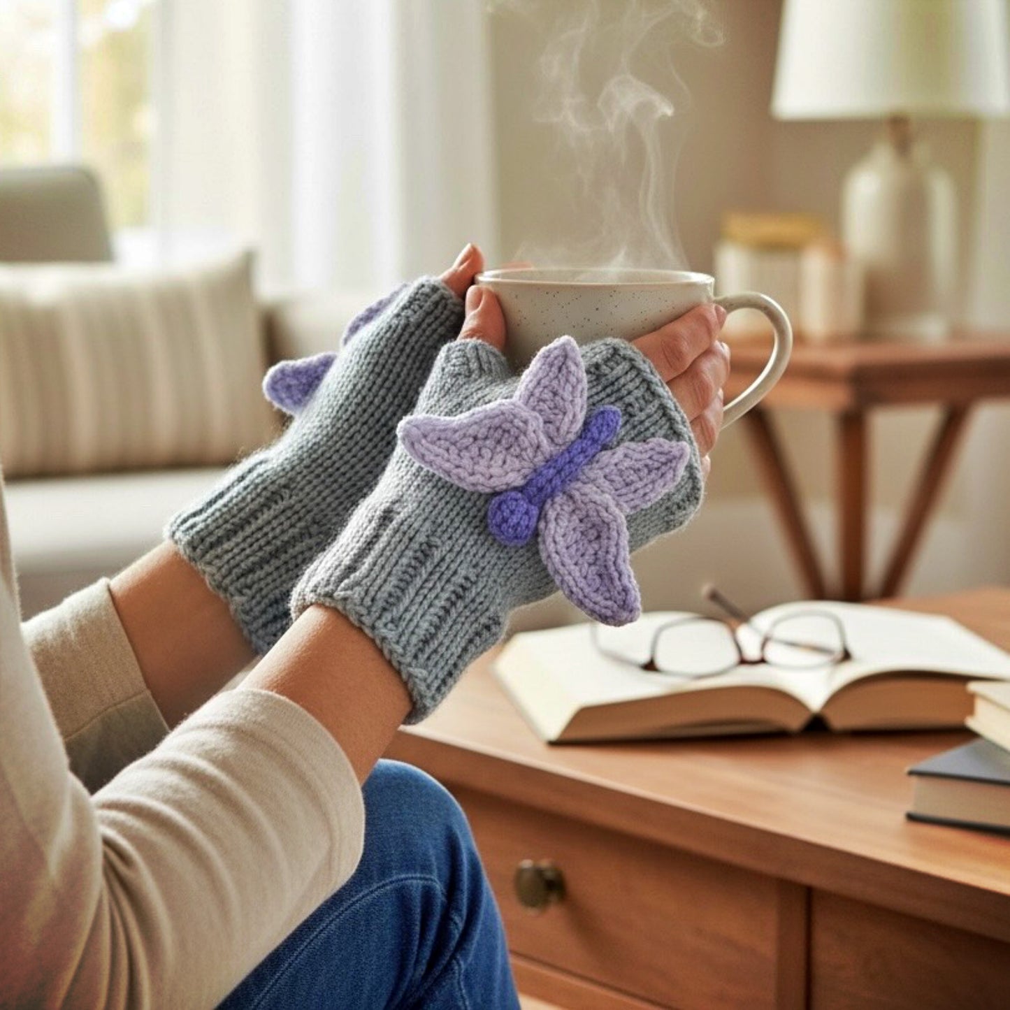 Butterfly Fingerless Gloves Knitting Pattern (PDF Download)