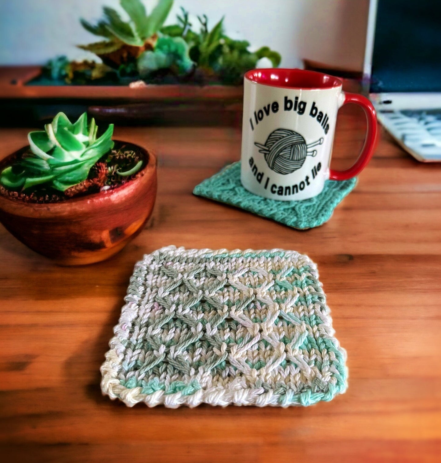 Knitting Pattern - Knit a  Dishcloth and Coasters with Diamond Pattern - Stash Buster - Stylish Knitted Washcloth Pattern - English Only