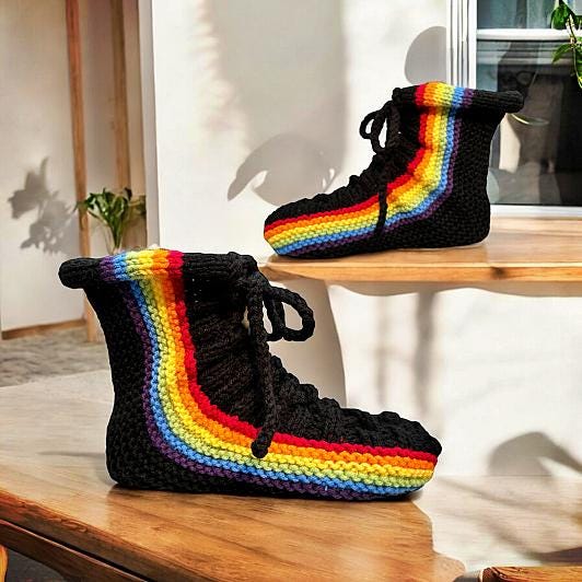 Knitting Pattern for Lace-Up Moccasin Slippers with Cuff | Easy PDF Pattern