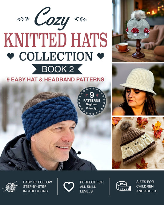 Cozy Knitted Hat Collection Book 2: 9 Easy Hat & Headband Knitting Patterns - Printable PDF