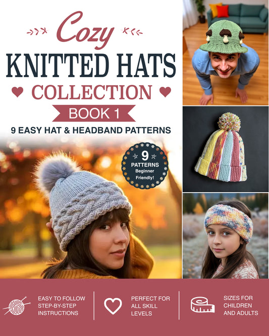 Cozy Knitted Hat Collection - Book 1 | 9 Easy Knit Flat Hat, Beanie & Headband Patterns | Printable PDF