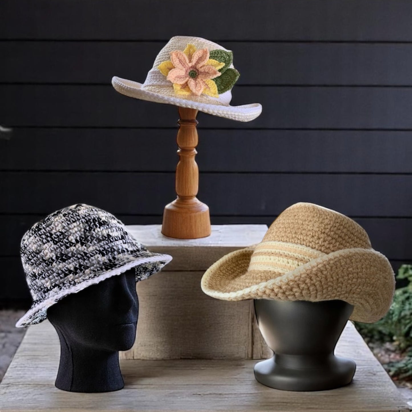 Crochet Pattern - 3 Hats in 1 - How to Crochet a Sun Hat with Flower - Easy Bucket Hat - Cowboy Cowgirl Hat - PRINTABLE - English Only