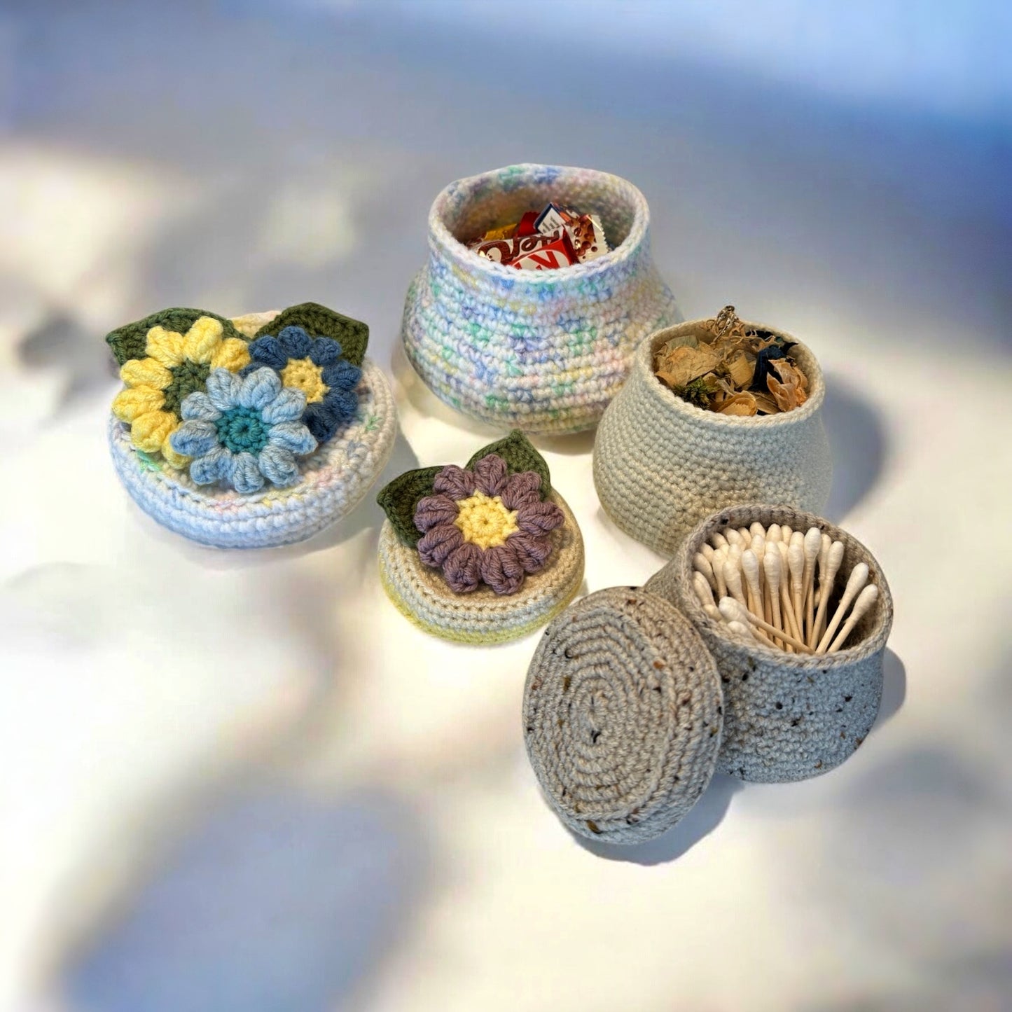 Stash-Busting Crochet Jar and Lid with Flowers and Leaves | Crochet Pattern PDF