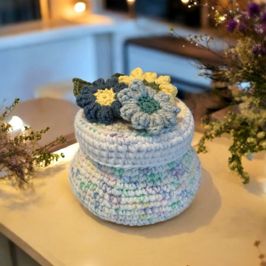Stash-Busting Crochet Jar and Lid with Flowers and Leaves | Crochet Pattern PDF