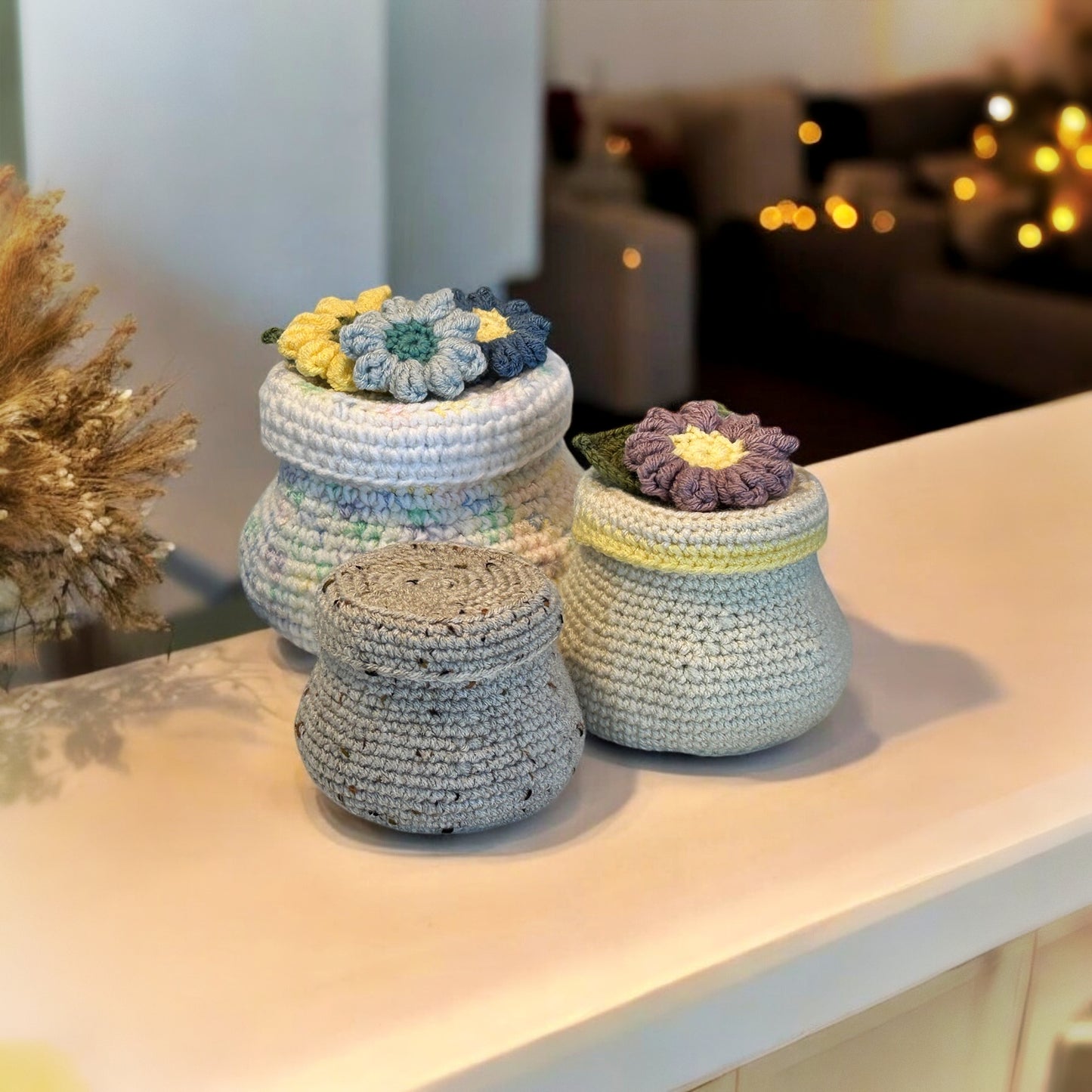 Stash-Busting Crochet Jar and Lid with Flowers and Leaves | Crochet Pattern PDF