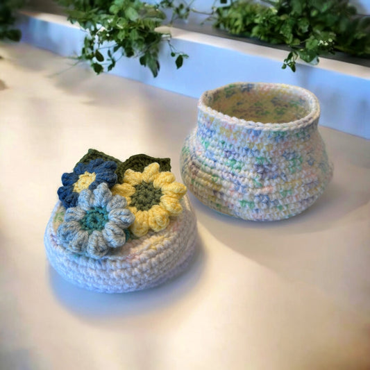 Stash-Busting Crochet Jar and Lid with Flowers and Leaves | Crochet Pattern PDF