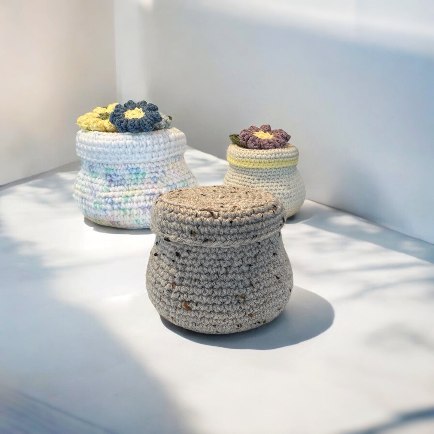 Stash-Busting Crochet Jar and Lid with Flowers and Leaves | Crochet Pattern PDF