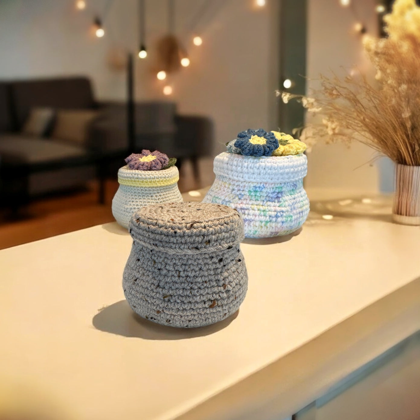 Stash-Busting Crochet Jar and Lid with Flowers and Leaves | Crochet Pattern PDF