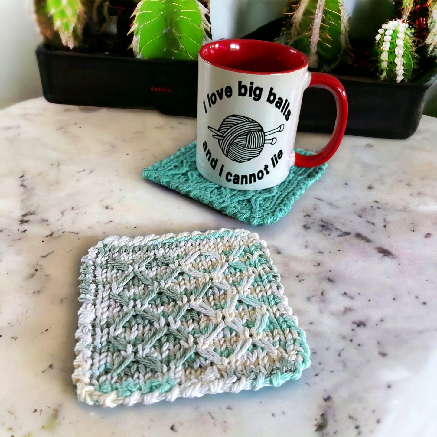 Knitting Pattern - Knit a  Dishcloth and Coasters with Diamond Pattern - Stash Buster - Stylish Knitted Washcloth Pattern - English Only