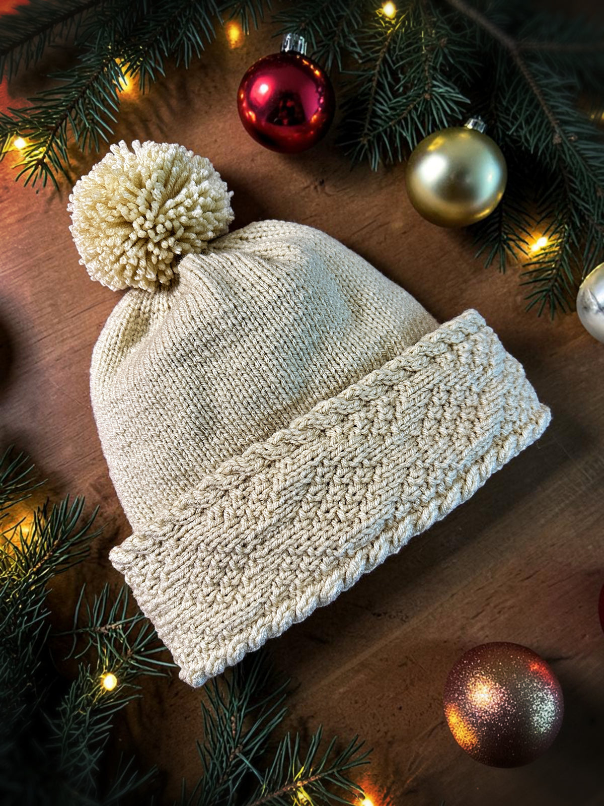 Diamond Brim Bobble Beanie Knitting Pattern | Double-Thick Brim, Kids & Adult Sizes